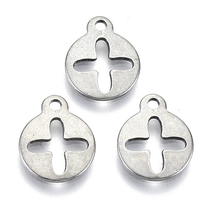Pendentifs en acier inoxydable, découper, Coupe au laser, plat rond avec le trèfle creux