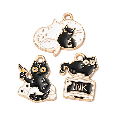 Подвески из эмали и сплава, подвески в форме кошки, золотой свет