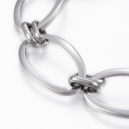 304 Stainless Steel Link Bracelets, with Lobster Claw Clasps, Oval