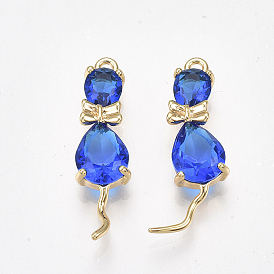 Латунные подвески, со стеклом, кошка, без никеля , реальный 18 k позолоченный