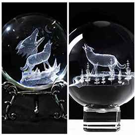 Glass 3D Laser Engraved Wolf Crystal Ball, for Home Desktop Decoration