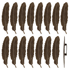 20 piezas de broche de latón con forma de pluma, con el pasador de hierro