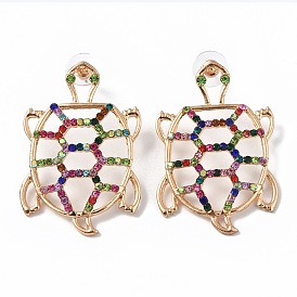 Alloy Stud Earrings for Women, with Colorful Rhinestone, Tortoise