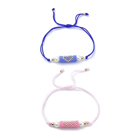 Glass Pearl & Seed Column with Heart Link Bracelet, Adjustable Bracelet for Women