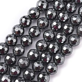 Non-magnétiques perles d'hématite synthétique brins, à facettes (64 facettes), ronde