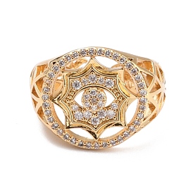 Soleil avec oeil cubique zircone cristal large bande bague pour les femmes, anneaux de manchette ouverts en laiton plaqué longue durée