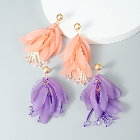 Handmade Multi-layered Petal Earrings in Candy Colors with Beaded Weaving for Women's Fashion Jewelry
