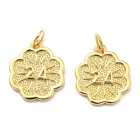 Rack Plating Brass Pendants, with Jump Ring, Lead Free & Cadmium Free, Long-Lasting Plated, Clover with Number 24 Charm