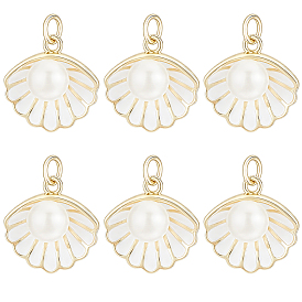6 кулоны латунные эмалевые шт., с бусиной ракушки и прыжковым кольцом, долговечный, реальный 18 k позолоченный, формы раковины