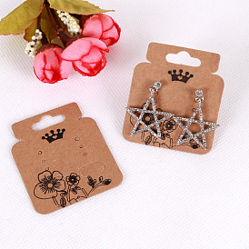 Kraft Paper Display Cards, for Earring, Rectangle with Crown & Flower Pattern