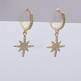 Sparkling Sterling Silver Octagonal Star Earrings with Diamonds - Elegant Ear Jewelry