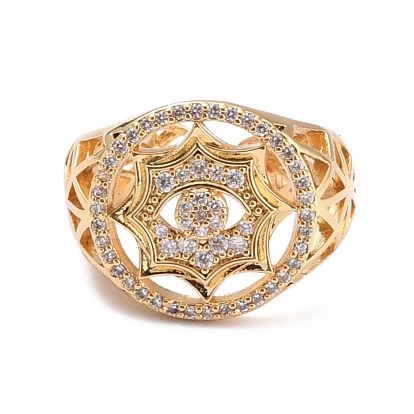 Soleil avec oeil cubique zircone cristal large bande bague pour les femmes, anneaux de manchette ouverts en laiton plaqué longue durée