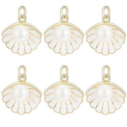 6 кулоны латунные эмалевые шт., с бусиной ракушки и прыжковым кольцом, долговечный, реальный 18 k позолоченный, формы раковины