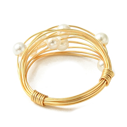 Shell Pearl Beaded Finger Ring, Copper Wire Wrap Rings for Women