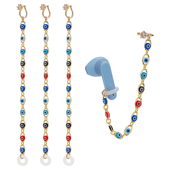 4шт. латунные серьги-манжеты с микропаве из прозрачного кубического циркония, со стеклянным звеном от сглаза и силиконовыми стопорными кольцами, золотые