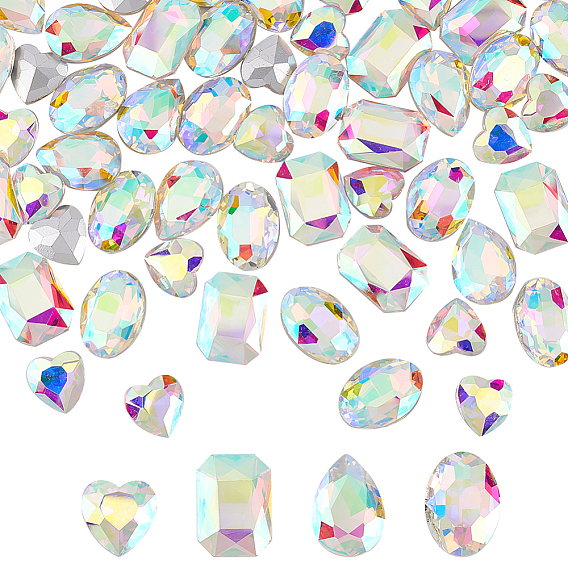 64 шт. 4 стиль стеклянные кабошоны со стразами, граненые, задние и задние, Сердце и капля, прямоугольник и овал