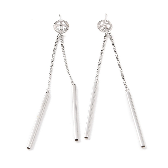 925 Sterling Silver Micro Pave Cubic Zirconia Earring Settings Findings, for Half Drilled Beads