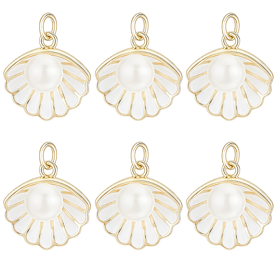 6 кулоны латунные эмалевые шт., с бусиной ракушки и прыжковым кольцом, долговечный, реальный 18 k позолоченный, формы раковины
