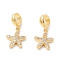 Brass Cubic Zirconia European Dangle Charms, Largr Hole Pendants, Long-Lasting Plated, Real 18K Gold Plated, Starfish