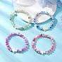 Браслеты из волочильного и выпекаемого стекла и синтетической бирюзы с эластичными бусинами для женщин, круглый и крест