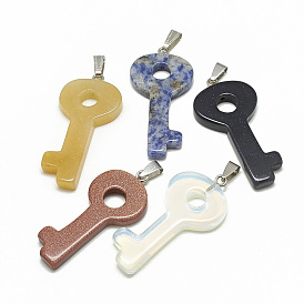 Natural & Synthetic Mixed Stone Big Pendants, with Stainless Steel Snap On Bails, Key