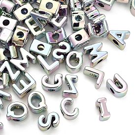 UV Plating Opaque Acrylic European Beads Beads, Large Hole Beads, Iridescent, Metallic Letter