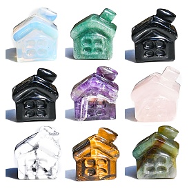 Natural & Synthetic Gemstone Carved House Figurines Statues for Home Office Desktop Decoration