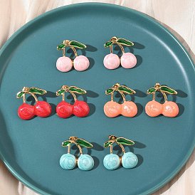 Вишня 304 серьги-гвоздики из нержавеющей стали с эмалью, ионное покрытие (ip), долговечный, реальный 18 k позолоченный