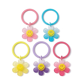 Sunflower with Smiling Face Gradient Sequins Acrylic Keychain, with Iron Keychain Ring
