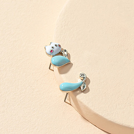 Personalized trend jewelry cute cat blue drip glaze asymmetric fashion small niche earrings