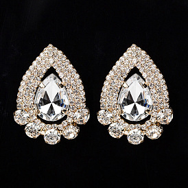 Crystal Waterdrop Shaped Diamond Stud Earrings with Rhinestones