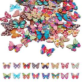 2-Hole Printed Wooden Buttons, Butterfly