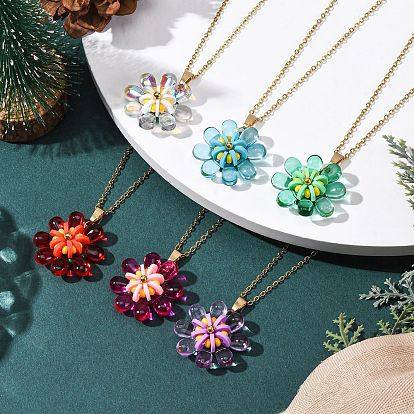 6 шт. 6 подвеска из цветного стекла и полимерной глины ручной работы и стеклянных бусин в виде цветка 304 ожерелья из нержавеющей стали с цепочкой, золотые