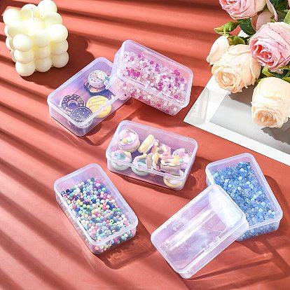 6Pcs Transparent Plastic Box with Hinged Lid, for DIY Art Craft, Nail Diamonds, Bead Storage, Rectangle