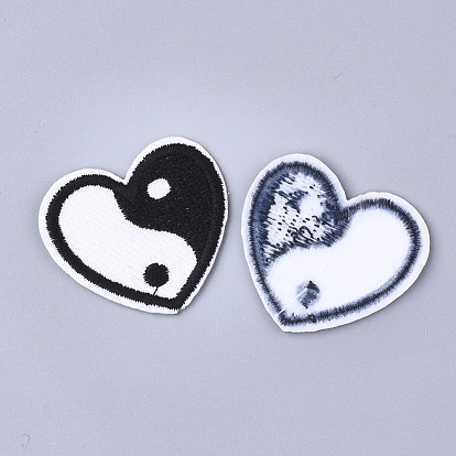 Computerized Embroidery Cloth Iron On Patches, Costume Accessories, Appliques, Heart with Yin Yang