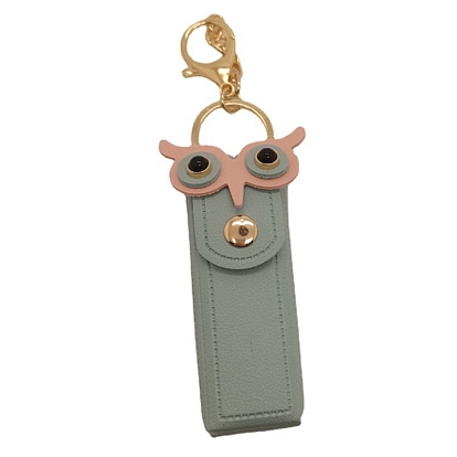 PU Leather Owl Lipstick Storage Bags, Portable Lip Balm Organizer Holder for Women Ladies, with Golden Tone Alloy Keychain