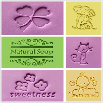Transparent Resin Stamps, DIY Handmade Soap Stamp Chapters, Clear, Clover/Baby/Flower/Cat/Mouse/Word Pattern