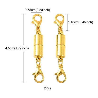 Brass Magnetic Clasps, with Double Lobster Claw Clasps, Column