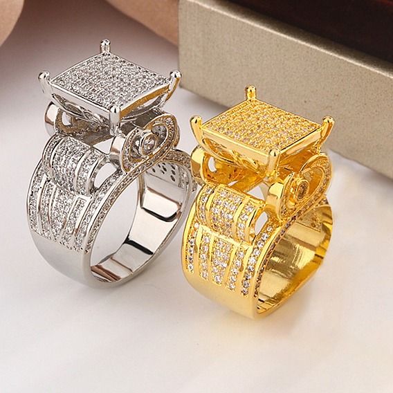 Кольца из латуни с микропаве, прозрачные кольца с кубическим цирконием, квадратный