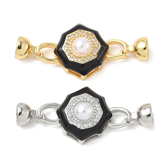 Застежки-бабочки из латуни с микропаве из прозрачного кубического циркония, без кадмия, без никеля и без свинца, с пластиковым жемчугом и эмалью