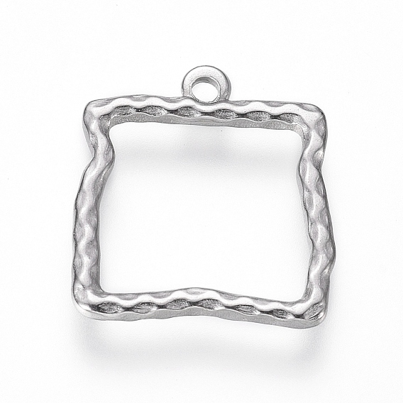 304 Stainless Steel Pendants, Textured, Square