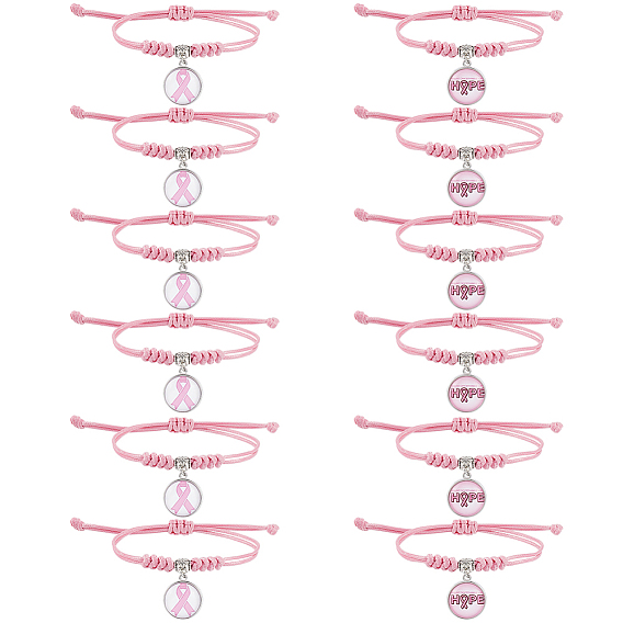 12шт 2 стиль осведомленность о раке груди стеклянные подвески плетеный браслет из бусин, регулируемый браслет для женщин