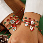 Плетеные браслеты из искусственного жемчуга и стеклянных бусин, с рождественскими эмалевыми подвесками из сплава, регулируемые браслеты из шнура для женщин и мужчин
