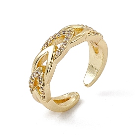 Rack Plating Brass Cubic Zirconia Cuff Rings for Women, Arrow Head Long-Lasting Plated Open Ring, Lead Free & Cadmium Free