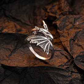 Vintage Dragon Ring in Pure Silver, Adjustable Open Design for Fashionable Index Finger