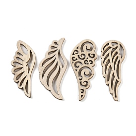100Pcs Hollow Wooden Pieces, Unfinished Wooden, Wing