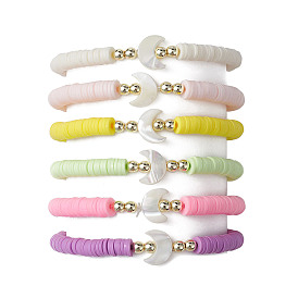 6 шт. 6 набор цветных браслетов из полимерной глины Heishi Surfer Stretch, штабелируемые браслеты из натуральных ракушек и бисера