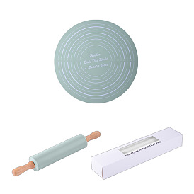 Gift for Mother's Day, Wood Handle Silicone Rolling Pin & Pastry Baking Mat Set, Non-stick Baking Mat, for Dough Rolling