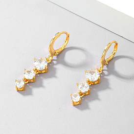 S925 Sterling Silver Flat Round Leverback Earrings, with Clear Cubic Zirconia