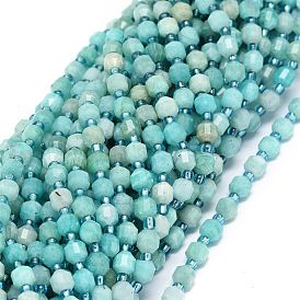 Natural Amazonite Beads Strands, with Seed Beads, Faceted, Bicone, Double Terminated Point Prism Beads